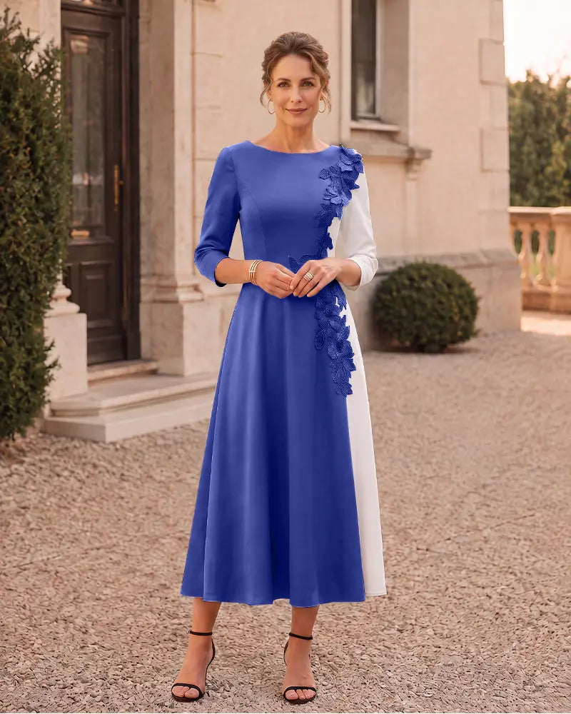 3D Floral Applique Midi A‑Line Mother of the Bride Dress