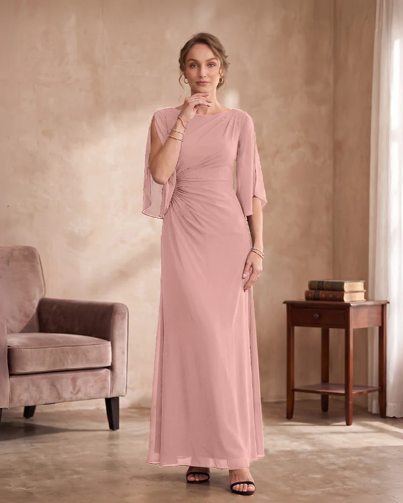 Beaded Boat Neck Floor‑Length Mother of the Bride Dress