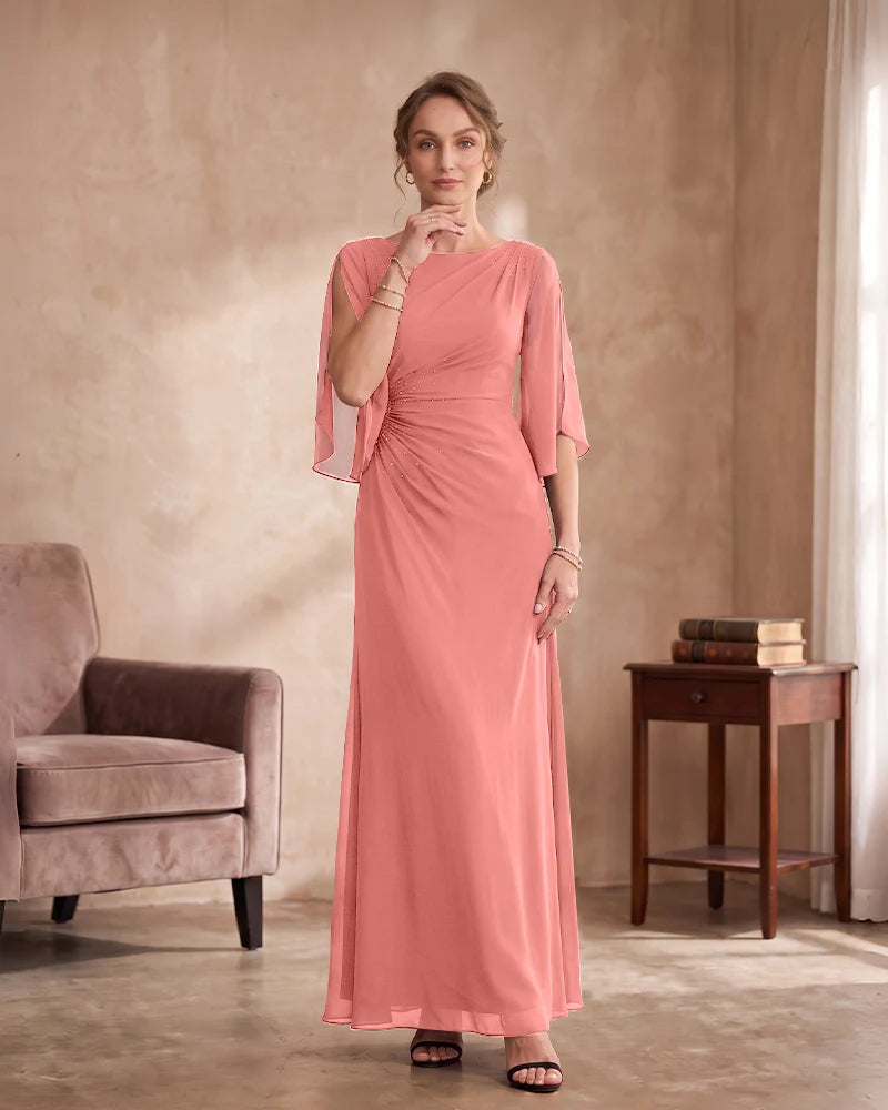 Beaded Boat Neck Floor‑Length Mother of the Bride Dress