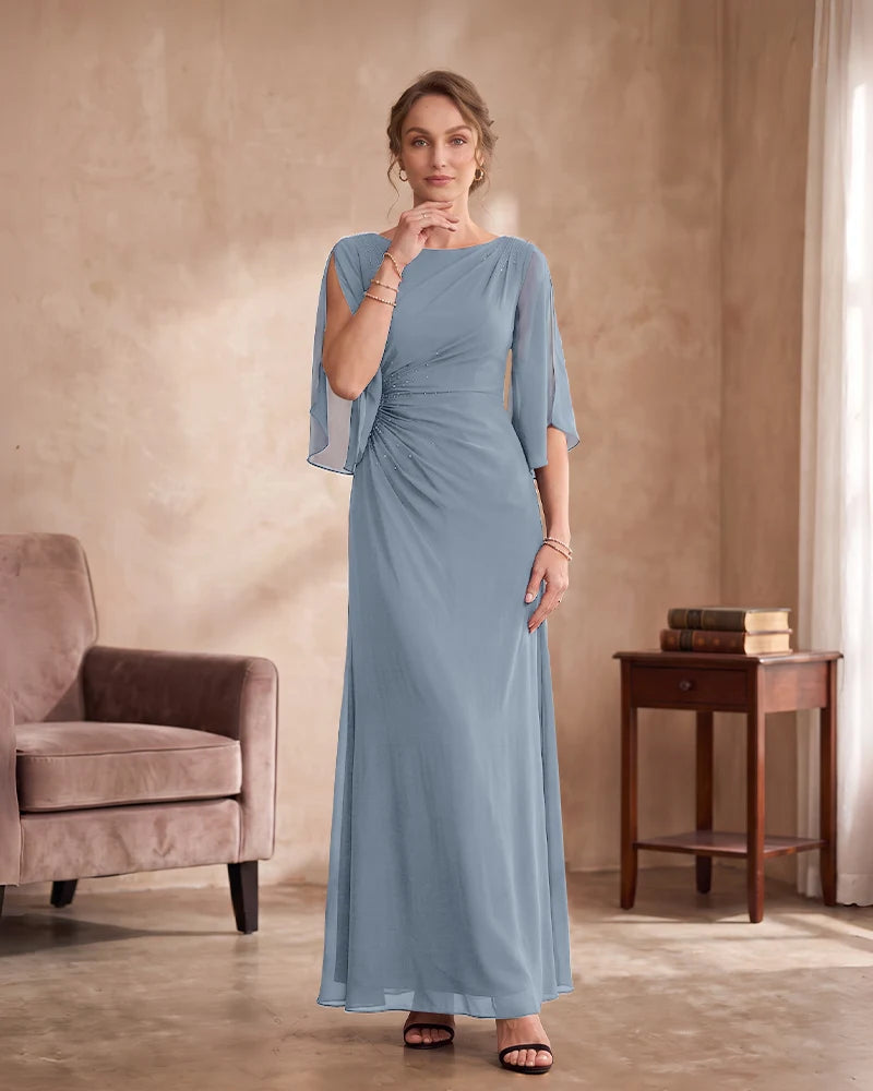 Beaded Boat Neck Floor‑Length Mother of the Bride Dress