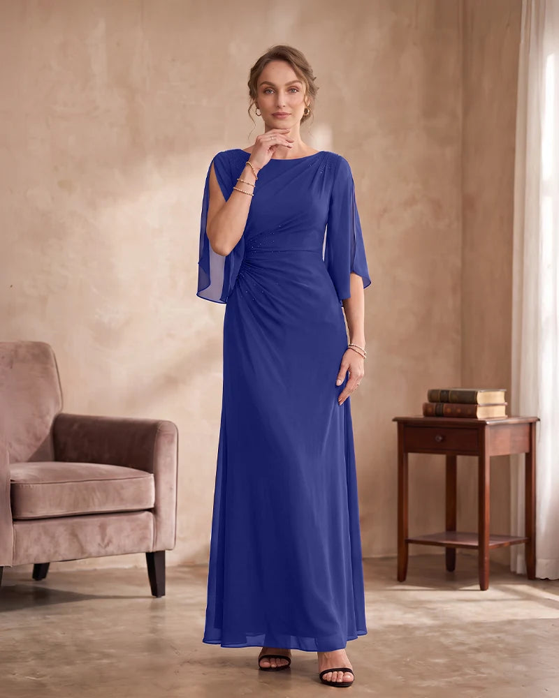 Beaded Boat Neck Floor‑Length Mother of the Bride Dress
