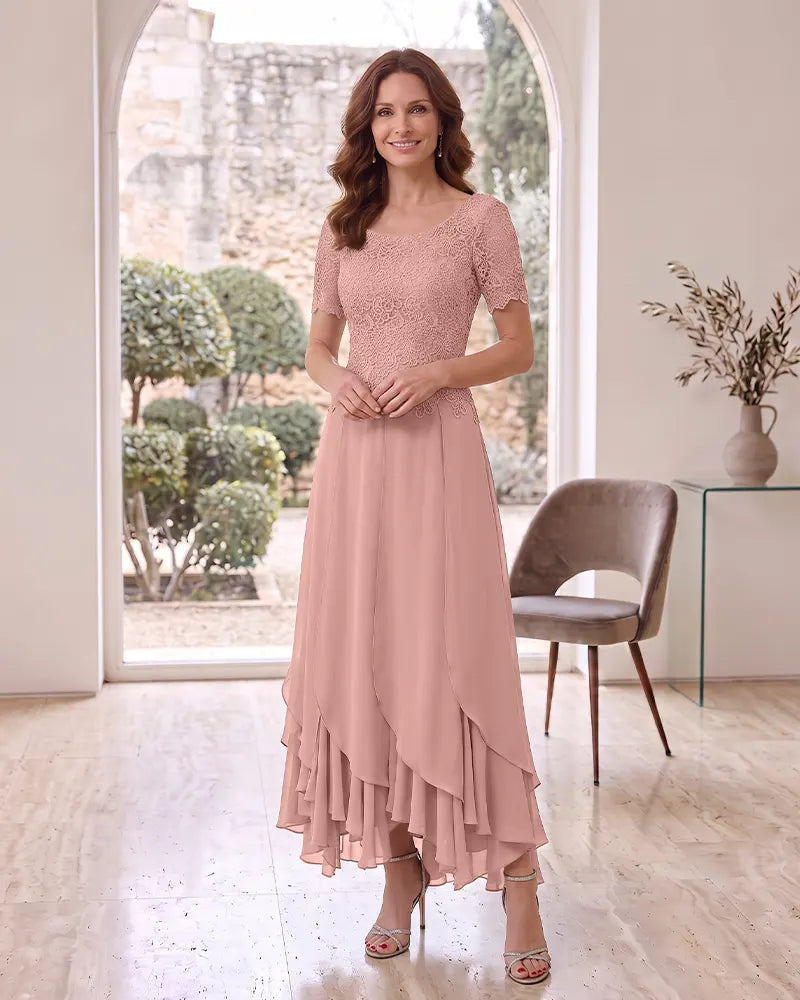 Lace Bodice High Low Chiffon Mother of the Bride Dress