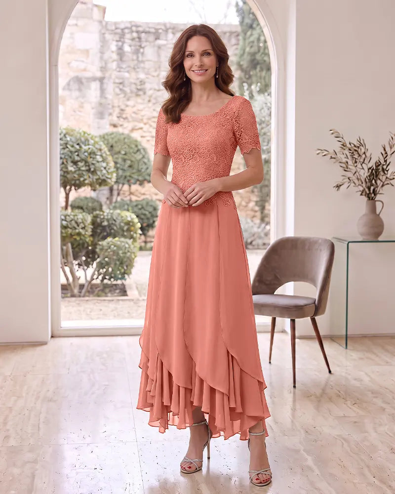 Lace Bodice High Low Chiffon Mother of the Bride Dress