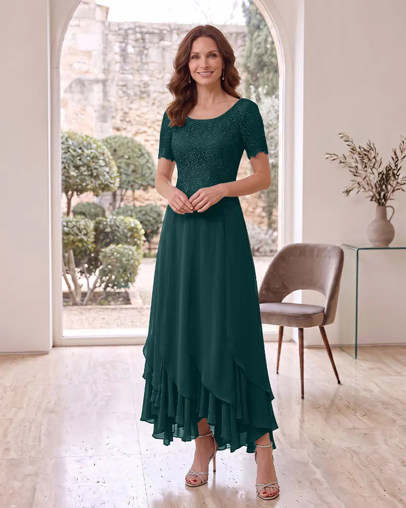 Lace Bodice High Low Chiffon Mother of the Bride Dress