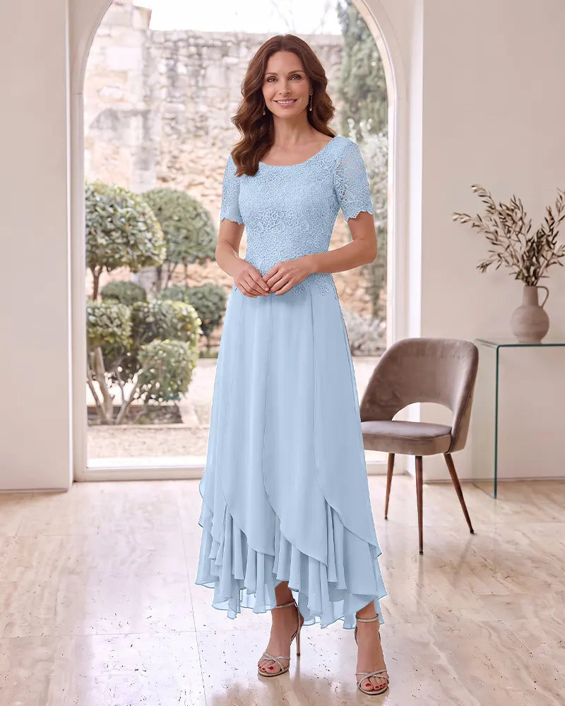 Lace Bodice High Low Chiffon Mother of the Bride Dress
