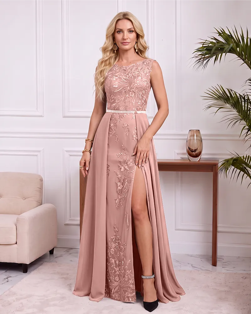 Sleeveless Mother of the Bride Dress With Rhinestone Waist