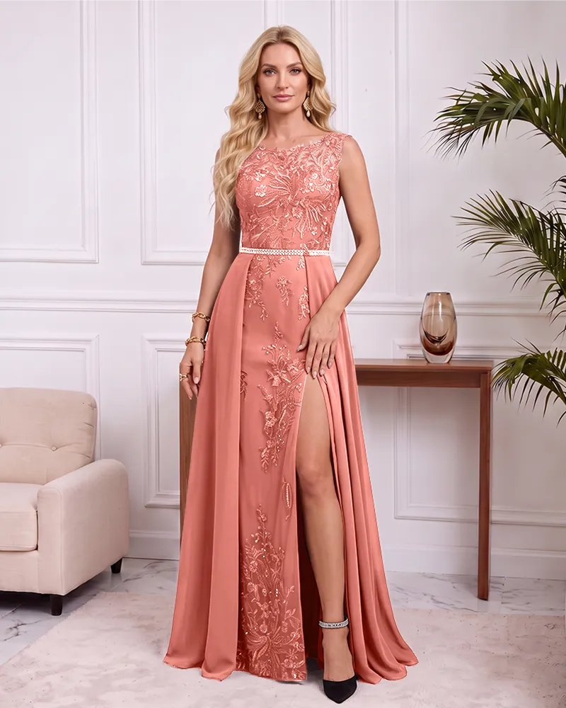 Sleeveless Mother of the Bride Dress With Rhinestone Waist