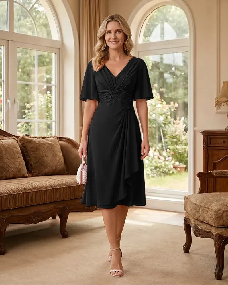 Flutter-Sleeve-Chiffon-Mother-of-the-Bride-Dress-Black-1