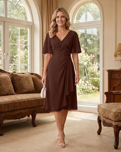 Flutter-Sleeve-Chiffon-Mother-of-the-Bride-Dress-Brown-1