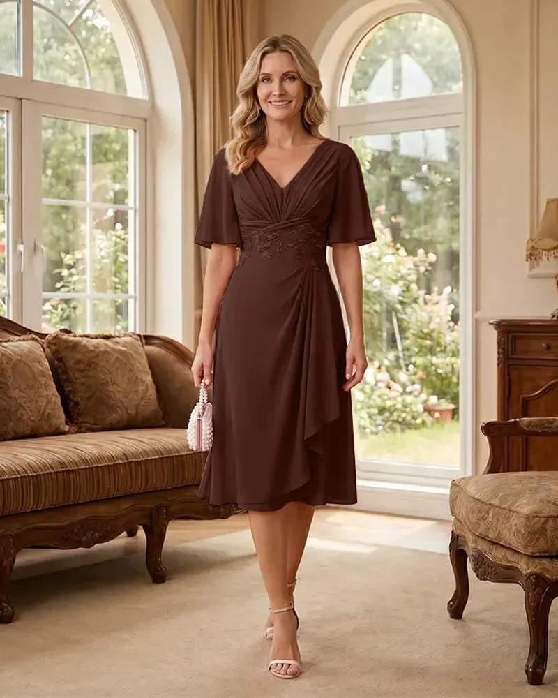 Flutter-Sleeve-Chiffon-Mother-of-the-Bride-Dress-Brown-1