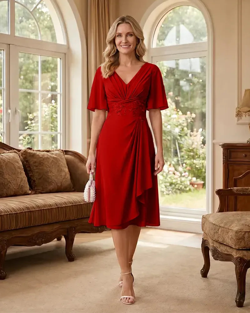 Flutter-Sleeve-Chiffon-Mother-of-the-Bride-Dress-Red-1