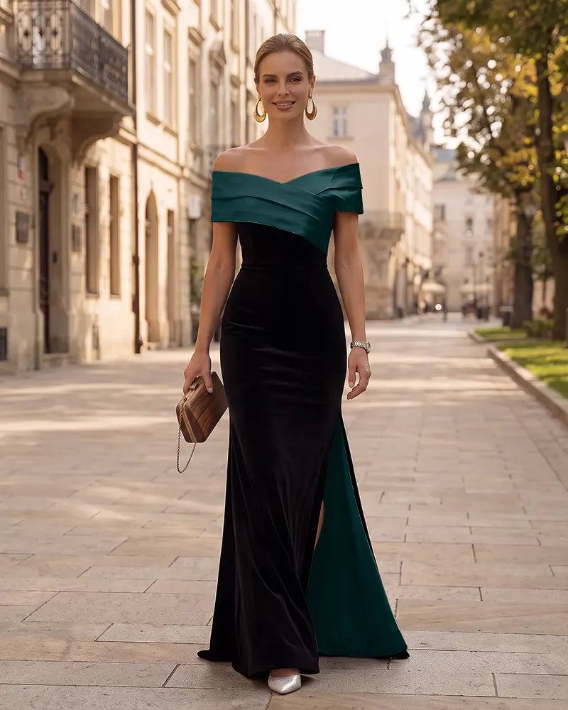 Off Shoulder Satin Contrast Mermaid Mother of the Bride Dress