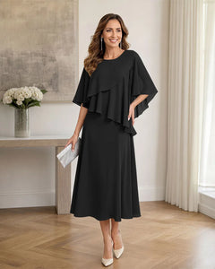 Chiffon-Formal-Mother-of-the-Bride-Dress-with-Capelet-Black-1
