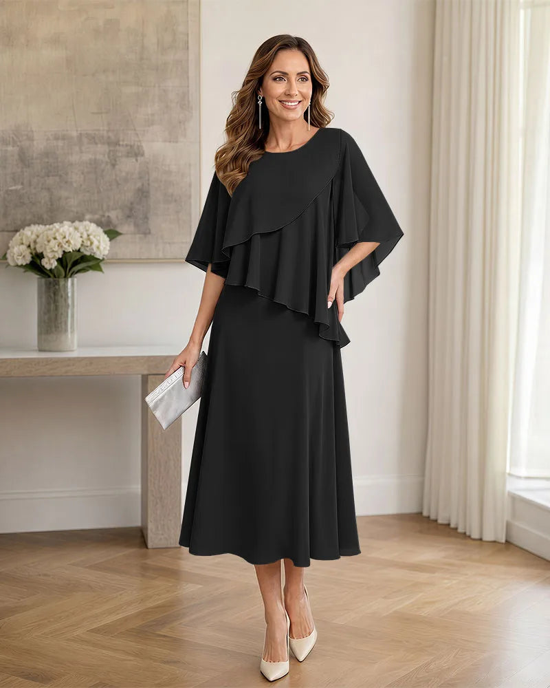 Chiffon-Formal-Mother-of-the-Bride-Dress-with-Capelet-Black-1