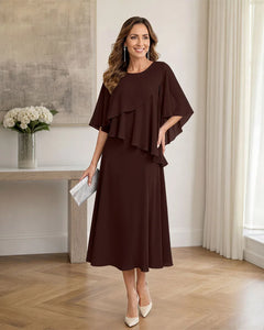Chiffon-Formal-Mother-of-the-Bride-Dress-with-Capelet-Brown-1