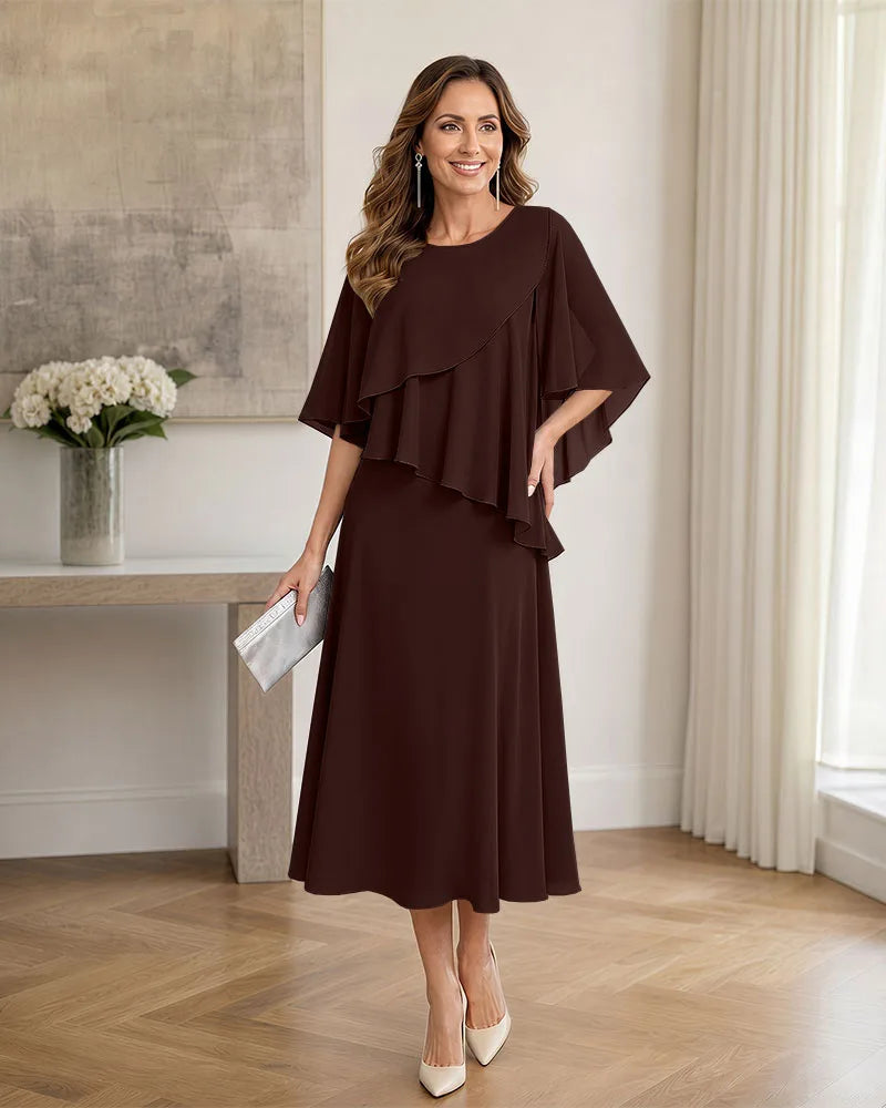 Chiffon-Formal-Mother-of-the-Bride-Dress-with-Capelet-Brown-1