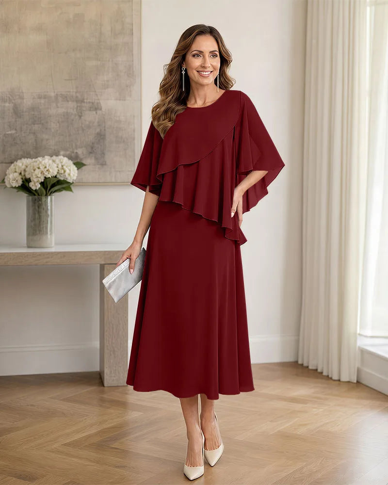 Chiffon-Formal-Mother-of-the-Bride-Dress-with-Capelet-Burgundy-1