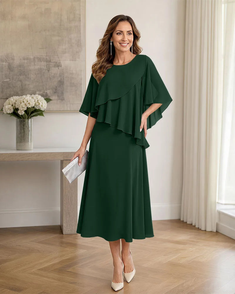 Chiffon-Formal-Mother-of-the-Bride-Dress-with-Capelet-Emerald-1