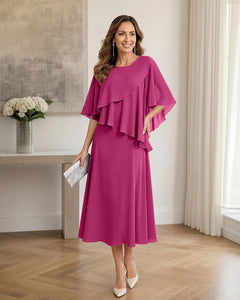 Chiffon-Formal-Mother-of-the-Bride-Dress-with-Capelet-Fuchsia-1