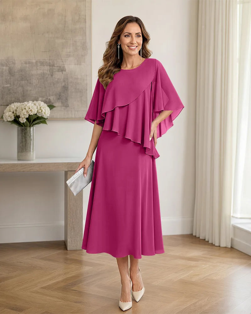 Chiffon-Formal-Mother-of-the-Bride-Dress-with-Capelet-Fuchsia-1