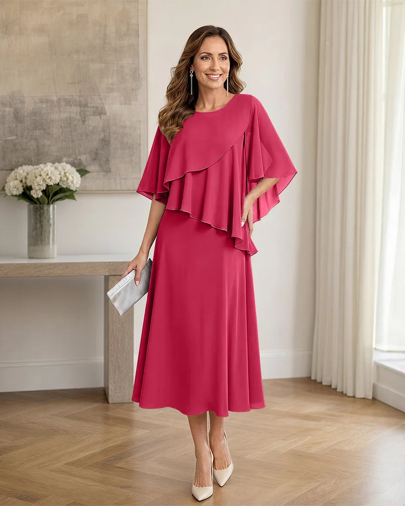 Chiffon-Formal-Mother-of-the-Bride-Dress-with-Capelet-Hot-Pink-1