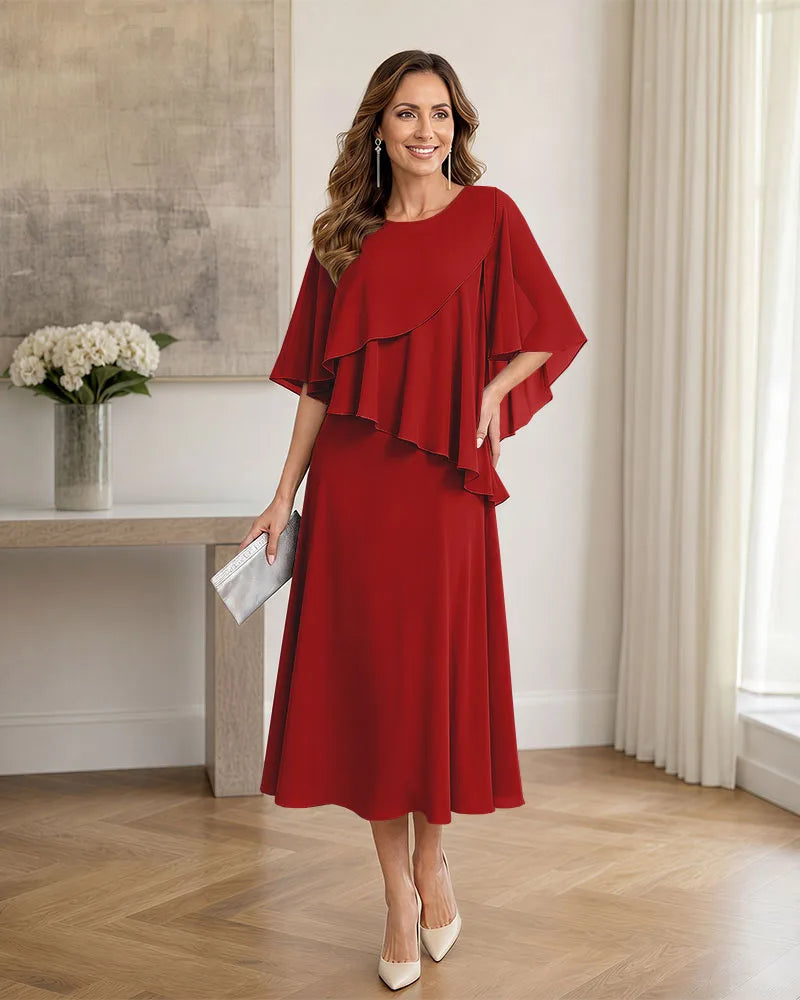Chiffon-Formal-Mother-of-the-Bride-Dress-with-Capelet-Red-1