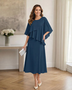 Chiffon-Formal-Mother-of-the-Bride-Dress-with-Capelet-Teal-1