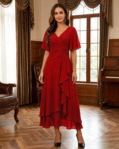 Ruffle-Hem-Mother-of-the-Bride-Dress-Red-1