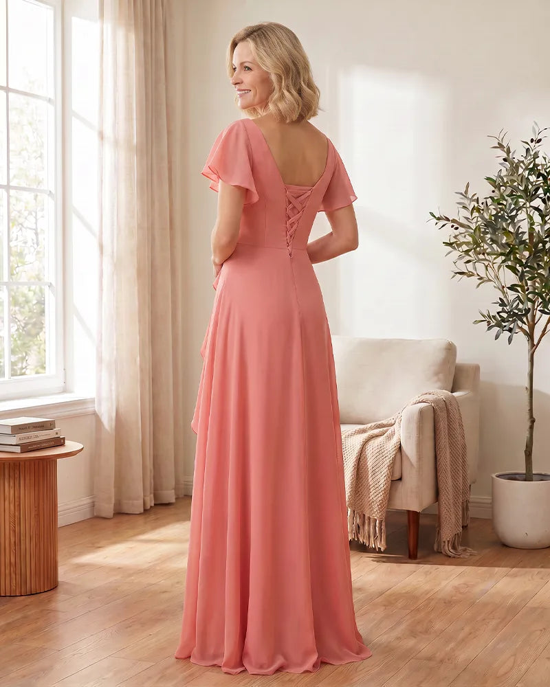 Chiffon-Mother-of-the-Bride-Dress-with-Corset-Back-Coral-2