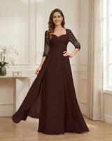 Lace-3/4-Sleeve-Chiffon-A-Line-Mother-of-the-Groom-Dress-Brown-1