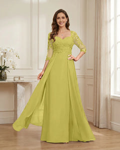 Lace-3/4-Sleeve-Chiffon-A-Line-Mother-of-the-Groom-Dress-Canary-1