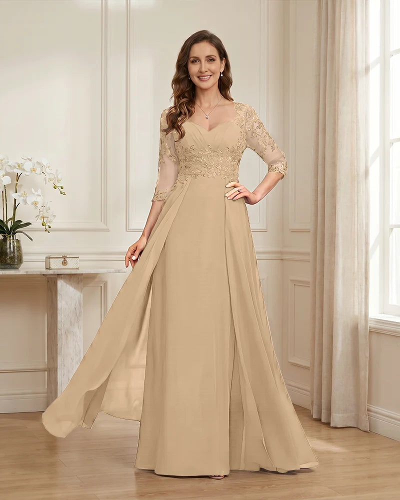 Lace-3/4-Sleeve-Chiffon-A-Line-Mother-of-the-Groom-Dress-Champagne-1