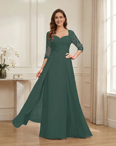 Lace-3/4-Sleeve-Chiffon-A-Line-Mother-of-the-Groom-Dress-Eucalyptus-1