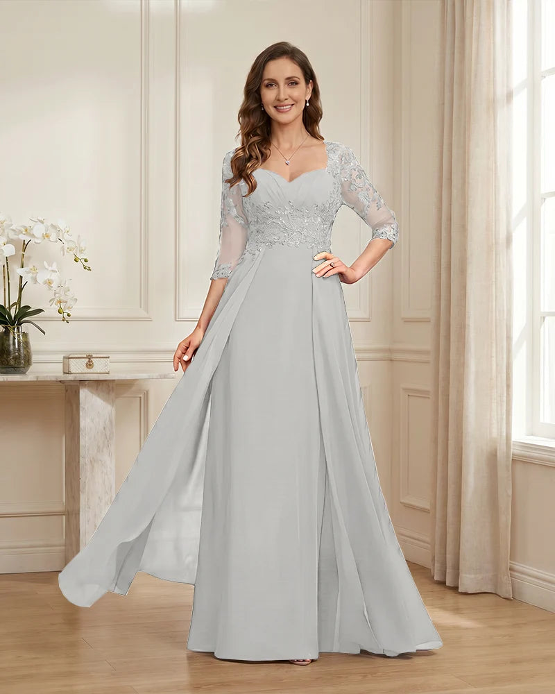 Lace-3/4-Sleeve-Chiffon-A-Line-Mother-of-the-Groom-Dress-Ivory-1