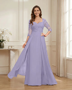 Lace-3/4-Sleeve-Chiffon-A-Line-Mother-of-the-Groom-Dress-Lilac-1