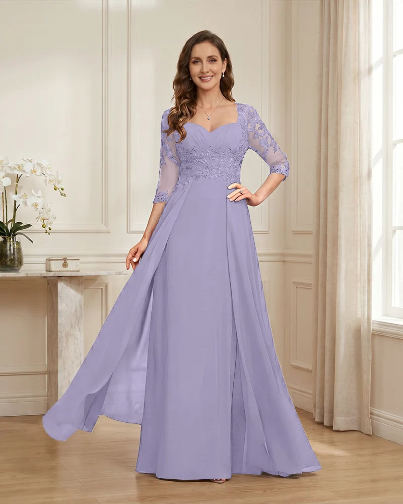 Lace-3/4-Sleeve-Chiffon-A-Line-Mother-of-the-Groom-Dress-Lilac-1