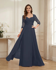 Lace-3/4-Sleeve-Chiffon-A-Line-Mother-of-the-Groom-Dress-Navy-Blue-1
