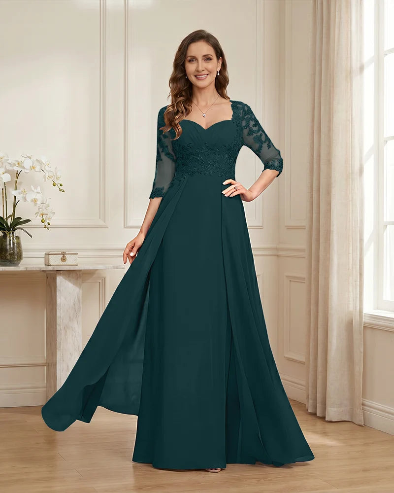 Lace-3/4-Sleeve-Chiffon-A-Line-Mother-of-the-Groom-Dress-Peacock-1
