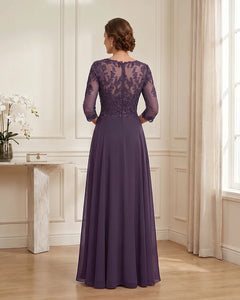 Lace-3/4-Sleeve-Chiffon-A-Line-Mother-of-the-Groom-Dress-Plum-2