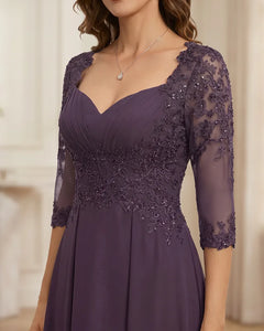 Lace-3/4-Sleeve-Chiffon-A-Line-Mother-of-the-Groom-Dress-Plum-4