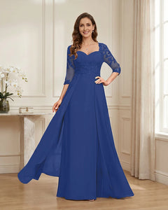 Lace-3/4-Sleeve-Chiffon-A-Line-Mother-of-the-Groom-Dress-Royal-Blue-1