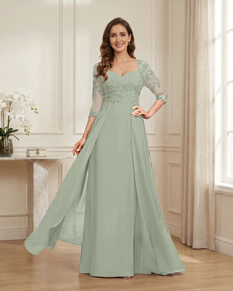 Lace-3/4-Sleeve-Chiffon-A-Line-Mother-of-the-Groom-Dress-Sage-1