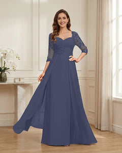 Lace-3/4-Sleeve-Chiffon-A-Line-Mother-of-the-Groom-Dress-Steel-Blue-1