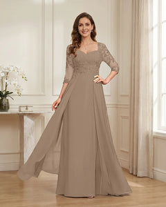 Lace-3/4-Sleeve-Chiffon-A-Line-Mother-of-the-Groom-Dress-Taupe-1