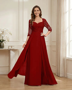 Lace-3/4-Sleeve-Chiffon-A-Line-Mother-of-the-Groom-Dress-Terracotta-1