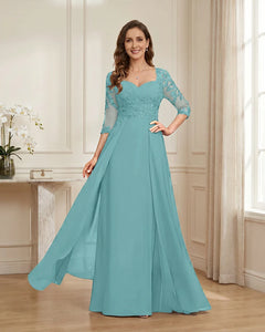 Lace-3/4-Sleeve-Chiffon-A-Line-Mother-of-the-Groom-Dress-Turquoise-1