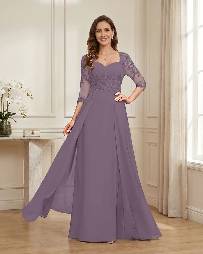 Lace-3/4-Sleeve-Chiffon-A-Line-Mother-of-the-Groom-Dress-Wisteria-1