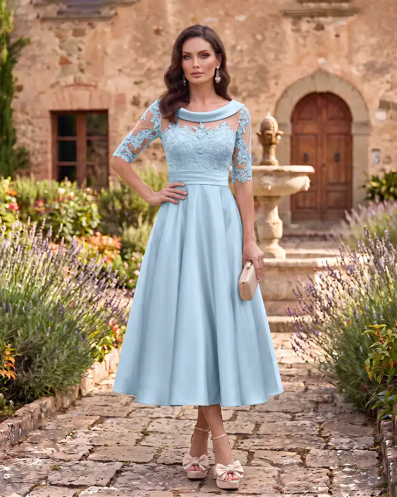 Sheer Lace Bodice A Line Formal Mother of the Bride Dress