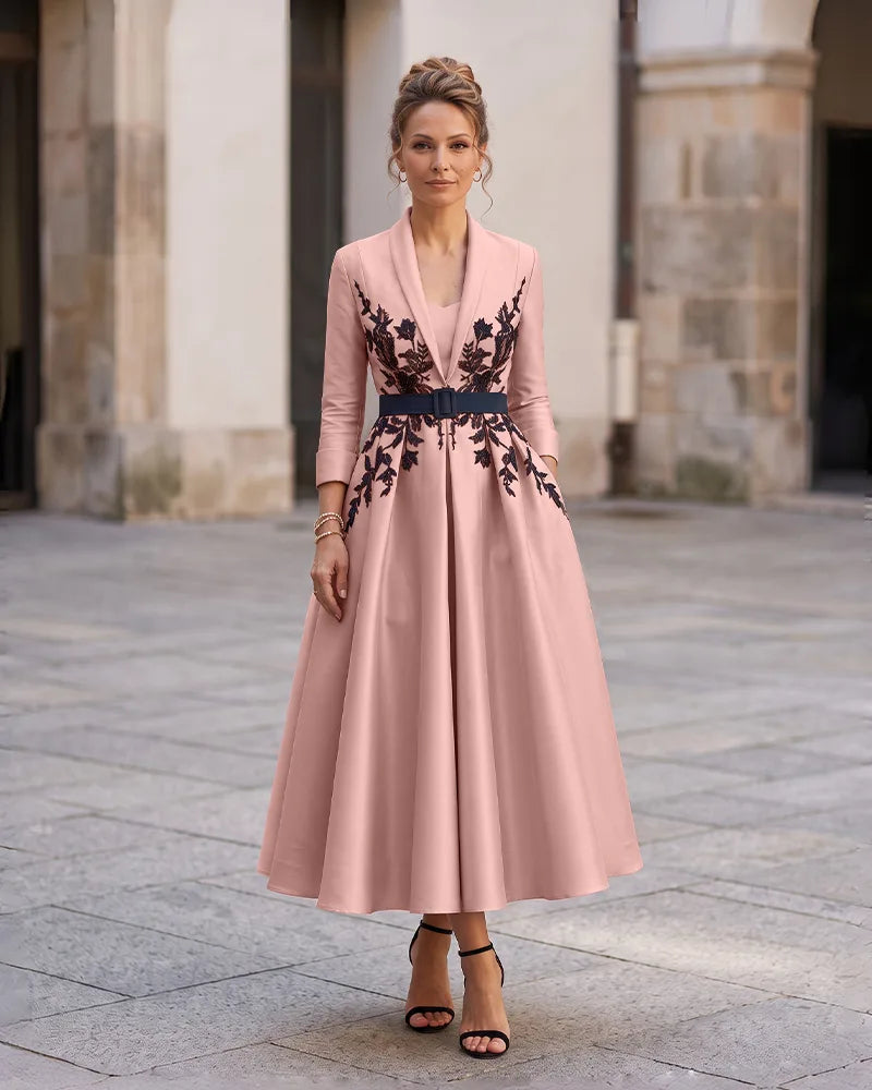 3/4 Sleeve Beaded Appliques Mother of the Bride Dress