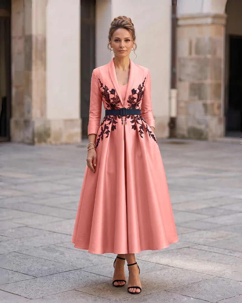 3/4 Sleeve Beaded Appliques Mother of the Bride Dress